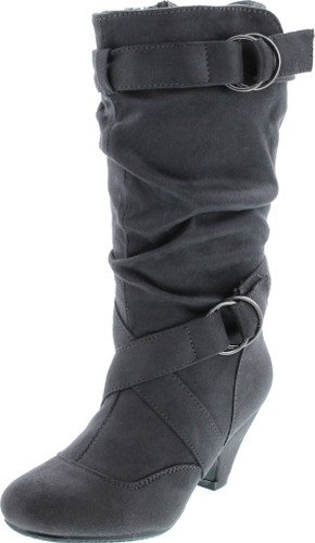 Link Pauline-39K Jr Girls Slouch Buckle High Heel Mid Calf Boots