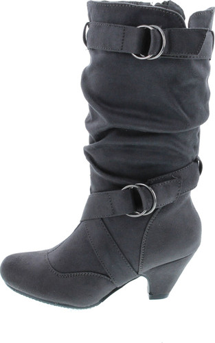 Link Pauline-39K Jr Girls Slouch Buckle High Heel Mid Calf Boots