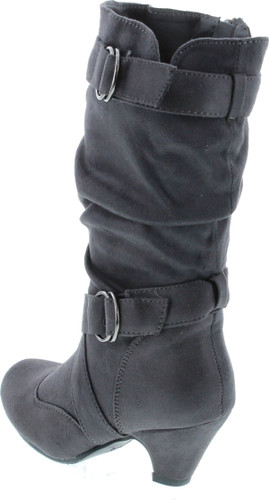 Link Pauline-39K Jr Girls Slouch Buckle High Heel Mid Calf Boots