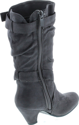 Link Pauline-39K Jr Girls Slouch Buckle High Heel Mid Calf Boots