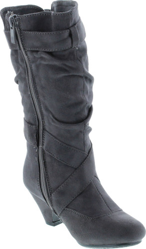 Link Pauline-39K Jr Girls Slouch Buckle High Heel Mid Calf Boots