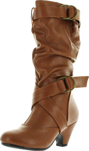 Link Pauline-39K Jr Girls Slouch Buckle High Heel Mid Calf Boots