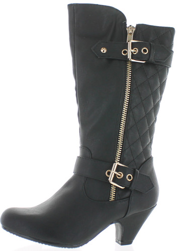 Link Pauline-39K Jr Girls Slouch Buckle High Heel Mid Calf Boots
