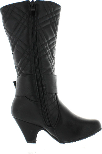 Lucky Top Cookie-1K Children Girl's Quilted Buckle Mid Heel Knee High Riding Boots