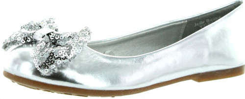 Jelly Beans Girls Eta Round Toe Ballet Ballerina Flat Sequined Bow Accent