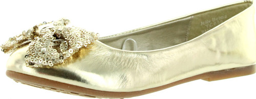 Jelly Beans Girls Eta Round Toe Ballet Ballerina Flat Sequined Bow Accent