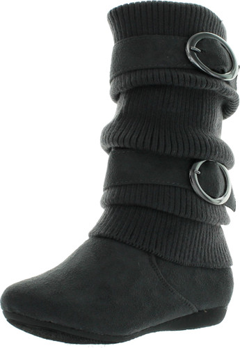 Lucky Top Girls Bank-21K Slouch Double Buckle Suede Boots With Zipper