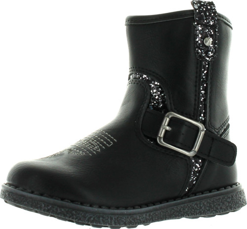 Betani Isla-1 Girls Glitter Embroidered Side Zipper Flat Heel Ankle Bootie