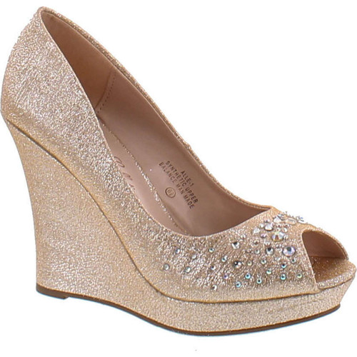 De Blossom Womens Glitter Rhinestone Peep Toe Pump Alle-1
