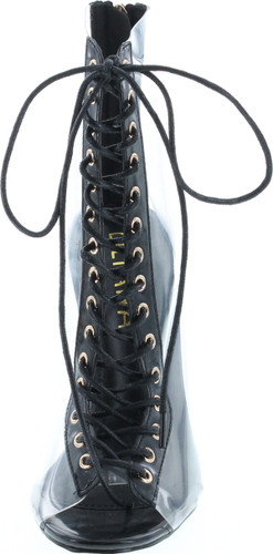 Clear Translucent Transparent Lace Up Peep Toe Ankle Bootie W Perspex Block Heel