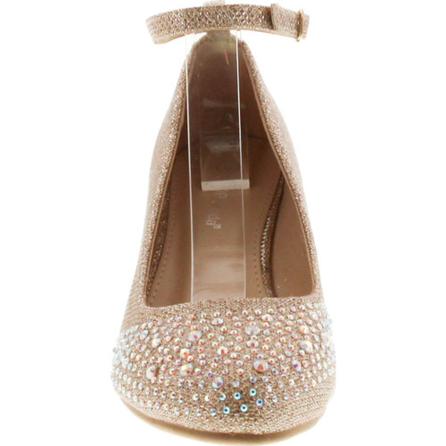 Top Moda Women's Wedge Glitter Rhinestone Round Toe Adjustable Ankle Strap Shoes