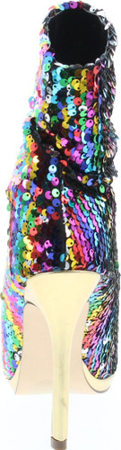 Liliana Maxim-12 Multi Color Sequins Peep Toe High Heel Above Ankle Bootie