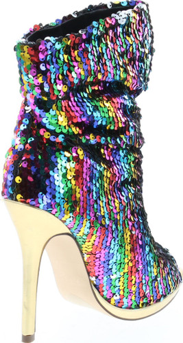 Liliana Maxim-12 Multi Color Sequins Peep Toe High Heel Above Ankle Bootie