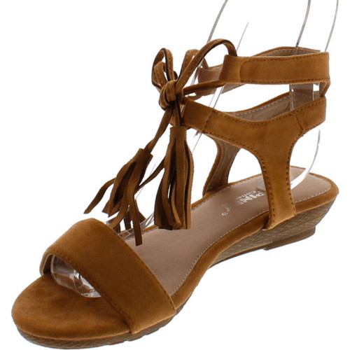 Via Pinky Arleen-12 Women's Front Lace Up Fringe Ankle Strap Low Heel Sandals