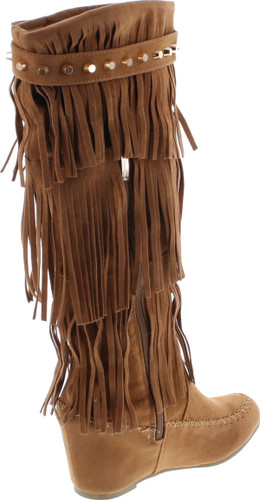 Nature Breeze Bridget-02Hi Moccasin Fringe Fashion Boots