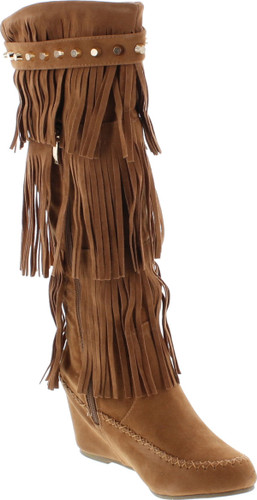 Nature Breeze Bridget-02Hi Moccasin Fringe Fashion Boots