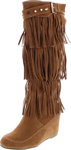 Nature Breeze Bridget-02Hi Moccasin Fringe Fashion Boots