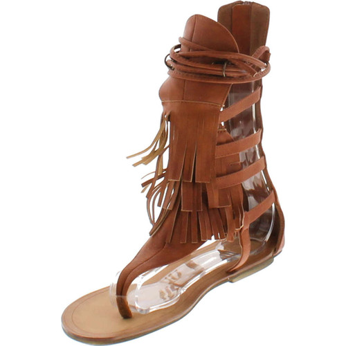 Liliana Avis-4 Women's Flat Lace Up 3 Layers Fringe Flip Flop Gladiator Sandal