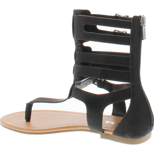 Soda Ronald Women's T-Strap Caged Buckled Flat Thong Sandals One Size Bigger