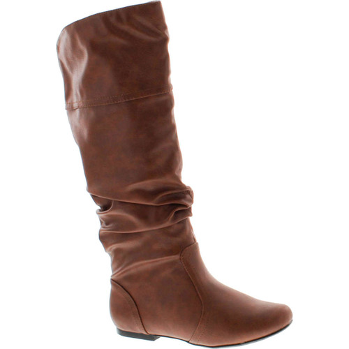 Qupid Women's Neo144 Leatherette Basic Slouchy Knee High Flat Boot