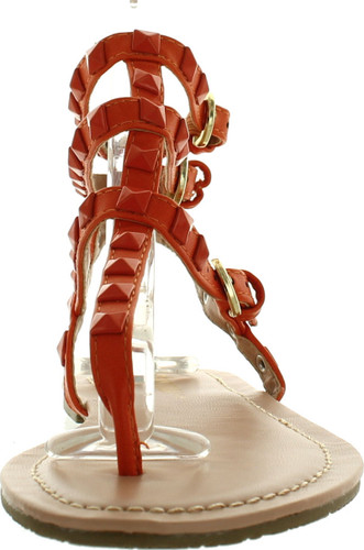 Wild Diva Womens Tanaya-219 T-Strap Spike Stud Ankle Strappy Cuff Flat Sandal