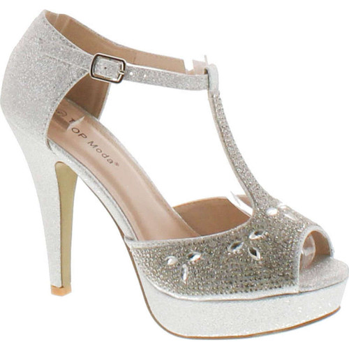 Top Moda Womens Caviar-1 Bridal Formal Evening Party Ankle Strap High Heel Peep Toe Glitter Sandal