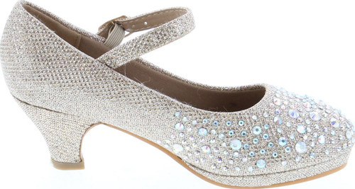 Forever Dana-58K Kids Mid Heel Rhinestone Pretty Sandal Mary Jane Platform Dress Pumps