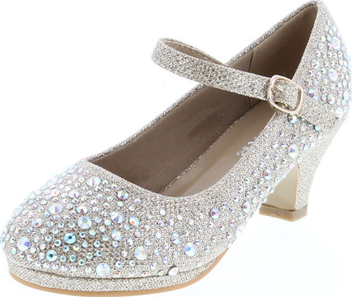 Forever Dana-58K Kids Mid Heel Rhinestone Pretty Sandal Mary Jane Platform Dress Pumps