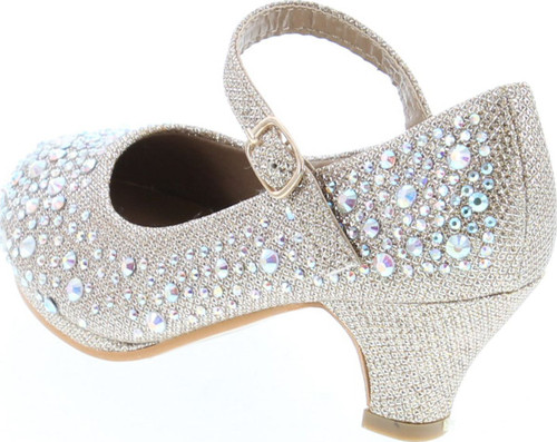 Forever Dana-58K Kids Mid Heel Rhinestone Pretty Sandal Mary Jane Platform Dress Pumps