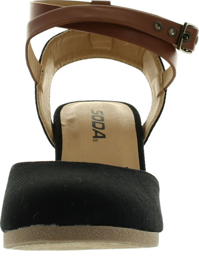 Soda Womens Request Closed Toe Espadrille Wedge Sandal In Black Dark Tan Linen