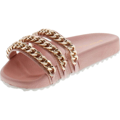 Liliana Nomi-2 Women Flip Flop Gold Chain Link Slide Slip On Flat Sandal Shoe Slipper Pink