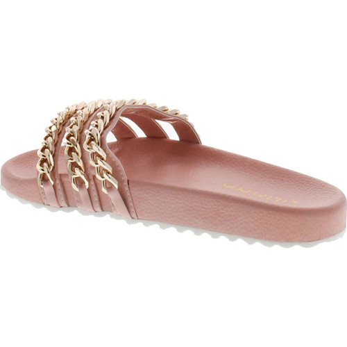 Liliana Nomi-2 Women Flip Flop Gold Chain Link Slide Slip On Flat Sandal Shoe Slipper Pink
