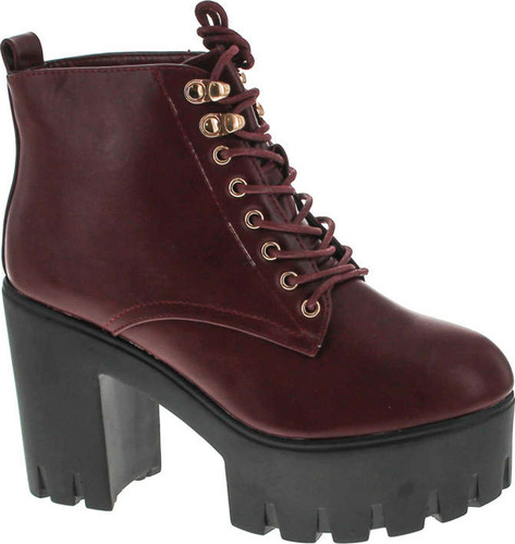 Soda Women's Climate Faux Leather Lace-Up Thick Platform Chunky Heel Lug Ankle Bootie