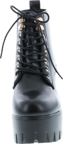 Soda Women's Climate Faux Leather Lace-Up Thick Platform Chunky Heel Lug Ankle Bootie