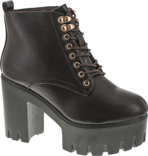 Soda Women's Climate Faux Leather Lace-Up Thick Platform Chunky Heel Lug Ankle Bootie