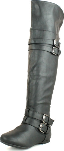 Top Moda Womens Night-79 Over The Knee Round Toe Buckle Riding Flat Boots