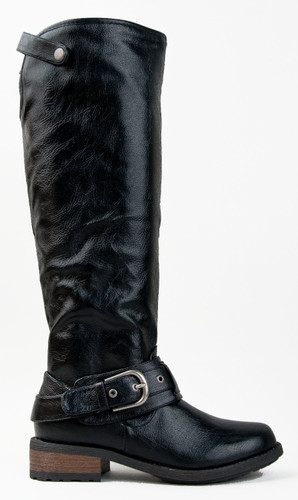 Qupid Relax-39 Basic Casual Knee High Stacked Heel Buckle Riding Boot