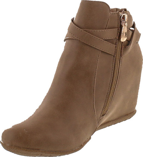 Anna Cici-9 Women Comfy Almond Toe Platform Hidden Wedge Ankle Bootie