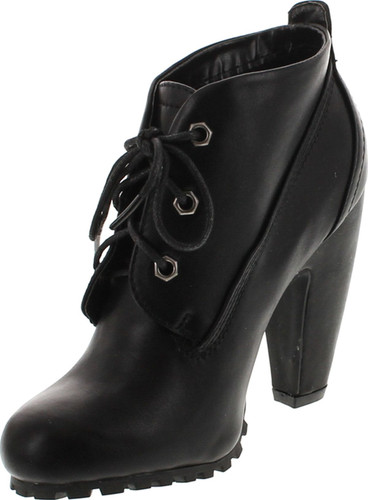 Bamboo Womens Mozza-27L Round Toe Classic Lace Up Lug Sole Platform Ankle Bootie