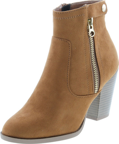 Soda Women's Bunty Faux Suede Cowboy Stacked Heels Ankle Booties With Side Accents