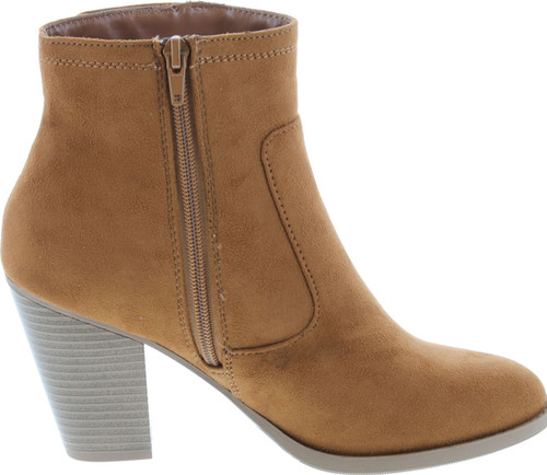 Soda Women's Bunty Faux Suede Cowboy Stacked Heels Ankle Booties With Side Accents