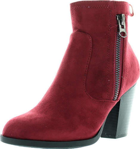 Soda Women's Bunty Faux Suede Cowboy Stacked Heels Ankle Booties With Side Accents