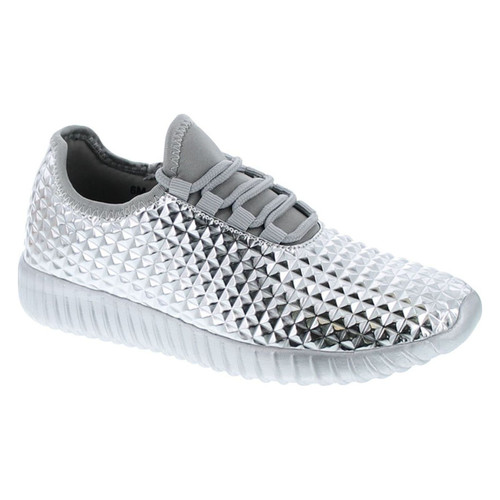 Cape Robbin Judo-1 Women Metallic Leatherette Quilted Lace Up Jogging Sneaker