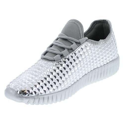 Cape Robbin Judo-1 Women Metallic Leatherette Quilted Lace Up Jogging Sneaker