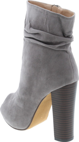 Chase & Chloe Ivy-1 Women's Ruched Zip High Stacked Heel Ankle Booties