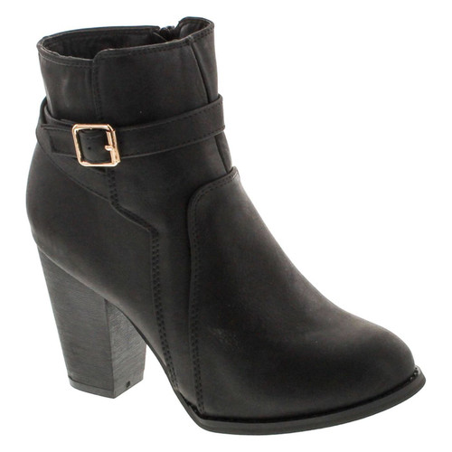 Top Moda Demo-6 Women's Buckle Chunky Stacked Heel Ankle Booties