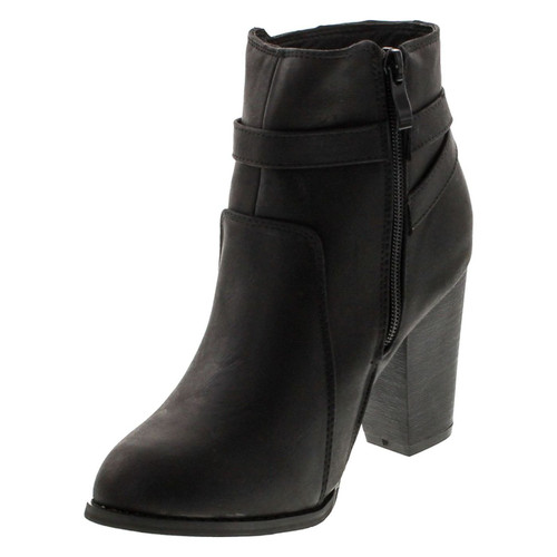Top Moda Demo-6 Women's Buckle Chunky Stacked Heel Ankle Booties