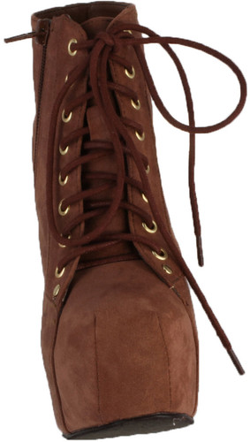 Breckelle's Britney-01 Lace Up Wooden Chunky High Heel Ankel Boot Bootie