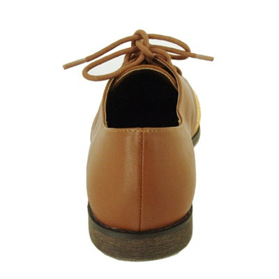 Qupid Strip-85 Studded Two Tone Lace Up Colorblock Oxford Flat Shoe