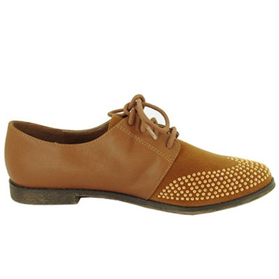 Qupid Strip-85 Studded Two Tone Lace Up Colorblock Oxford Flat Shoe